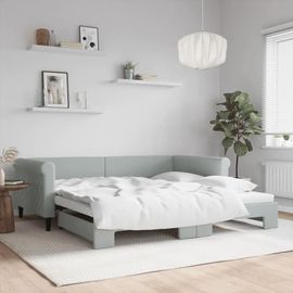 Prolenta Premium - Lit De Jour Avec Gigogne Sans Matelas Gris Clair 100x200 Cm