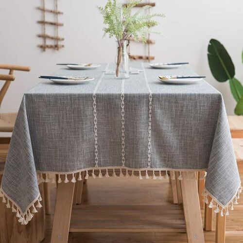 Nappe Carrée Nappe En Coton Avec Pompons (Gris Fashion, Carrée, 140 X 140cm), Nappe Lavable Moderne Décoration De Table De Cuisine
