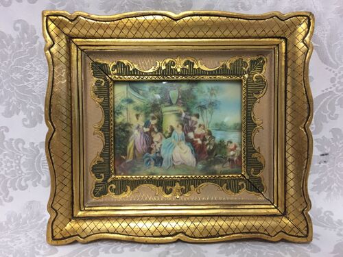 Ancien Cadre Tableau Peinture Sur Porcelaine D'apres Jean-Baptiste Pater 1720