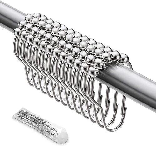 Anneaux de douche en gourde 36 pièces, anneaux de rideau de douche en métal chromé lisse de haute qualité avec boules coulissantes pour tringles de douche
