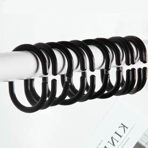 24 pièces anneaux de rideau noirs, anneaux de douche en plastique, anneaux de rideau de douche en forme de C anneaux de suspension de rideau de salle de bain