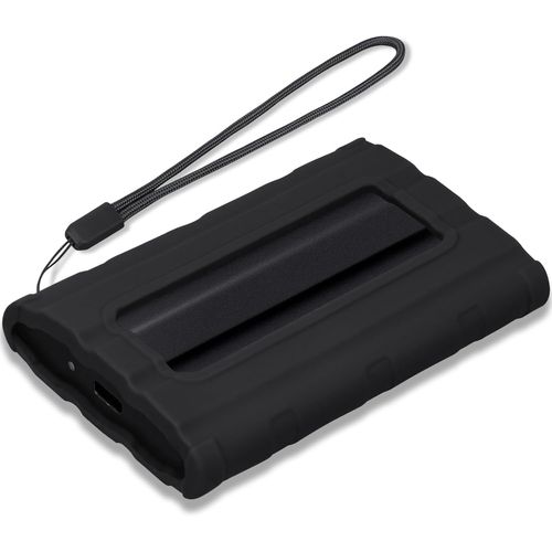 CHENG-Silicone Étui de Transport de Disque Dur pour Samsung T7 Shield Portable SSD 1TB 2TB 4TB Disque Dur Externe à État Solide, Silicone Housse de Protection pour SSD T7 Shield, avec Dragonne, Noir