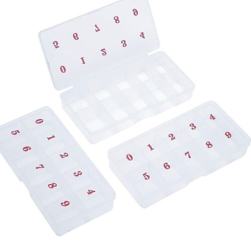Nail Tips Boîte De Rangement Transparente avec 10 Nombre D'espaces Vides De Rangement Cas Conteneur Nail Art 3 Pcs