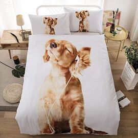 Housse De Couette X Cm D Chien Animal Brun - Parure De Lit Adulte En Microfibre Personnes Avec Fermeture ¿¿Clair, Housse Couette Imprim¿¿ Avec