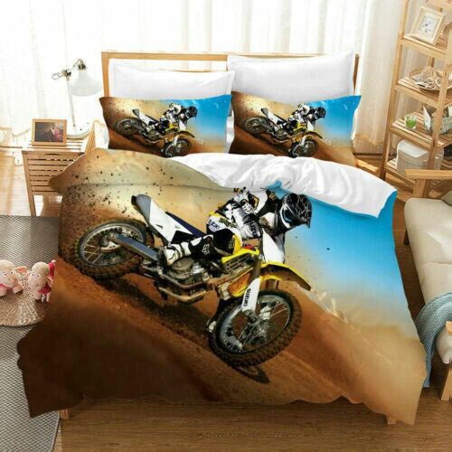 D Moto Housse De Couette X Cm Moto De Fantaisie Pour Ado Enfant Housse De Couette Personnes Motif Moto-Cross Pi¿¿Ces Parure De Lit,Microfibre Parure De Lit Avec Taies D'oreiller