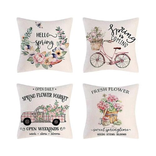 Housses de coussin de printemps 18X18 ensemble de 4 décorations de printemps fleurs ferme coussin coussin décor maison housse de coussin