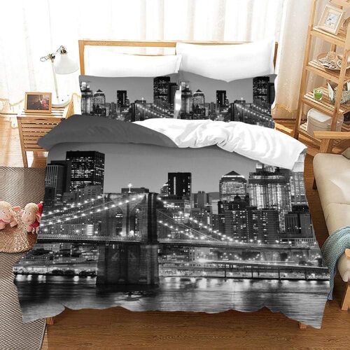 Housse De Couettes Parure De Lit Personnes New York Pont De Brooklyn Xcm Noir Et Blanc Ville Paysage Pi¿¿Ces Microfibre Housse De Couette A
