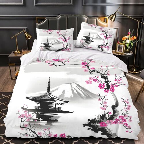 Housse De Couette Pagode Branches De Sakura X Enfant Ado Fille D Style Oriental Parure De Lit Personne Microfibre Pi¿¿Ces Housse De Couette Avec Ferm