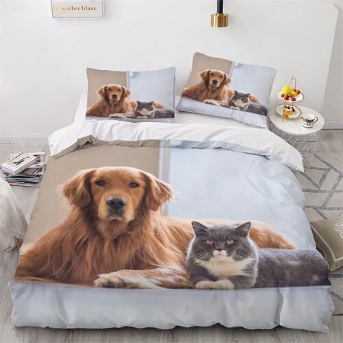 Pi¿¿Ces Parure De Lit Personnes Golden Retriever Housse De Couette X Adultes Avec Fermeture ¿¿Clair Housse De Couette En Microfibre Chat De Com
