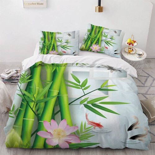 Pi¿¿Ces Parure De Lit Personnes Fleurs Bambou Housse De Couette X Adultes Avec Fermeture ¿¿Clair Housse De Couette En Microfibre Vert Avec Tai