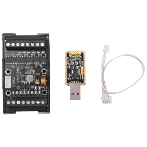 Carte de Commande Industrielle PLC FX1N-14MT+BoîTier+Câble USB-TTL Module PLC EntréE/Sortie Analogique avec Rail de Guidage