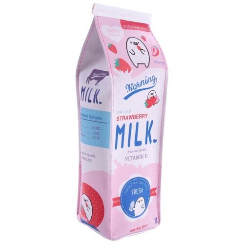 Nouvelle Simulation De Lait De Dessin Animé Trousse Mignon Pu Stylo Sac Papeterie Pochette Pour Étudiant École Supp