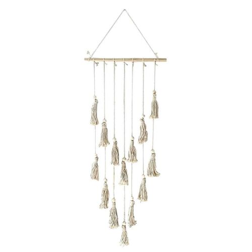 Tenture murale photo affichage en macramé avec fée lumière et Clip Boho tissé Photo Collage cadre pompons Beige