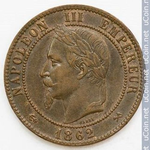 France = Pièce De Monnaie Ancienne : 10 Centimes De Franc , Napoleon I I I , En Bronze, Année 1862, Lettre Atelier K (Bordeaux)