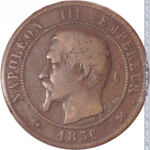 France = Pièce De Monnaie Ancienne : 10 Centimes De Franc , Napoleon I I I , En Bronze, Année 1856, Lettre Atelier B ( Rouen )