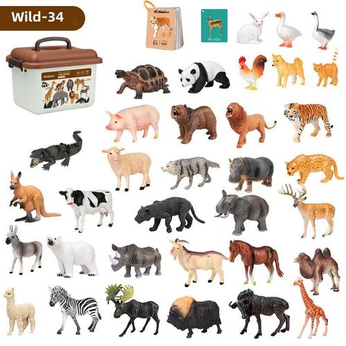 Jouet De Modèles D'animaux De Dessin Animé Pour Enfants Ensemble De 34 Pièces Grand Panther Tigre Lion Éléphant Singe Panda Ferme Petit Animal