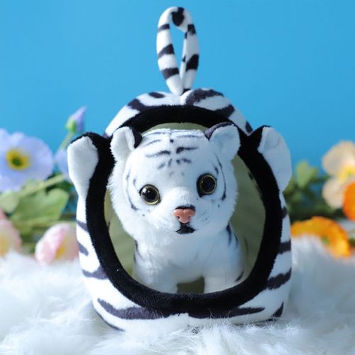 Jouet En Peluche De Petit Tigre Mignon Cadeau Pour Enfants Poupée De Cerf À Long Neck Blanc Tigre + Nid Hauteur 15cm