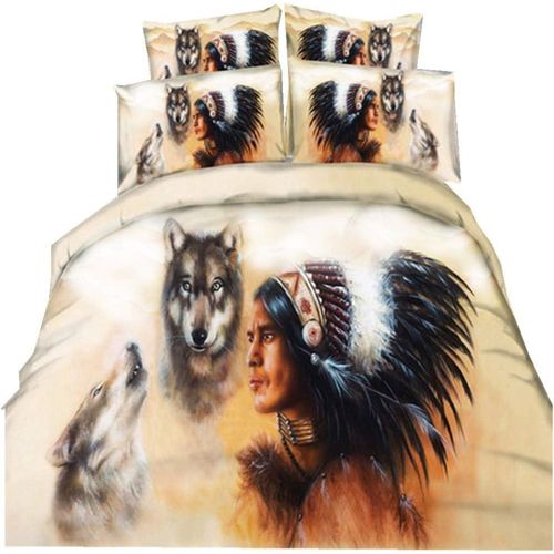 Parure De Lit X Adulte Personnes Housse De Couette D Impression Indien Loup Gens Literie Microfibre Double Housse De Couette Avec Taie D'oreiller
