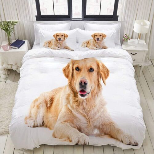 Parure De Lit Avec Housse De Couette En Microfibre,Chien Golden Retriever Portant Sur Fond Blanc,Sets De Housse De Couette Xcm+ Taie D'oreiller Xcm