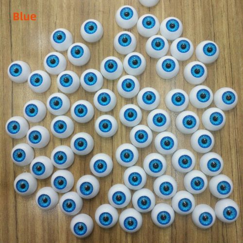 Yeux De Poupée De Halloween Réalistes Et Imités En Forme Ronde Hautement Transparents Avec Une Teinture En Bleu Et Un Fond En Base 22mm/Yeux 12mm Sans Sourcils