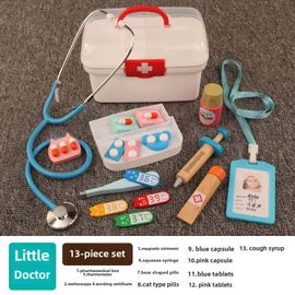 Jouet De Docteur En Bois Pour Enfants Jouet D'éducation Précoce Pour Bébés Boîte À Medicaments De Couleur Rouge Petit Docteur