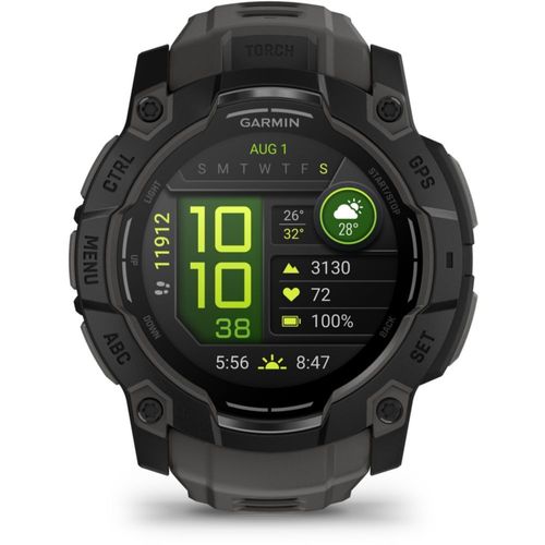 Garmin INSTINCT 3 - 50 mm AMOLED - Noir avec bracelet en silicone gris charbon