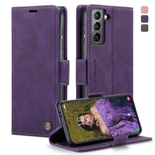 Caseme Coque Pour Samsung Galaxy S21 5g Etui Housse Premium En Cuir Rfid Protection Pochette Clapet Portefeuille Rabat Porte Carte Magnétique Flip Étui Pour Samsung S21 6,2'' - Violet