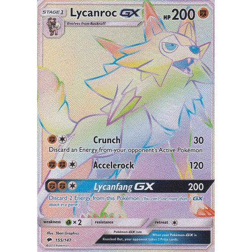 Carte Pokemon - Lycanroc Gx ( Lougaroc Gx ) - 155/147 - Secrete Rare - Soleil Et Lune 3 -Ombres Ardentes - Version Anglaise -