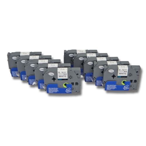 vhbw 10x Rubans compatible avec Brother PT 9600, 9400, 900, série 9000, 550, D400, D400VP imprimante d'étiquettes 8m x 9mm Noir sur Blanc