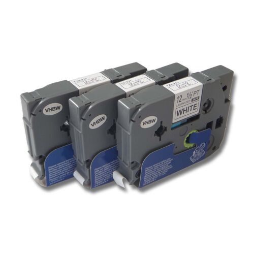 vhbw 3x Rubans compatible avec Brother PT 900, série 9000, 9200, 7500VP, 7600VP, 900BTS, 900F imprimante d'étiquettes 12mm Noir sur Blanc