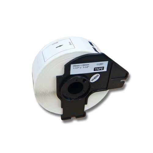 vhbw Rouleau d'étiquettes + support 29mm x 90mm (400 étiquettes) compatible avec Brother PT QL-500, QL-500A, QL500BS étiqueteuse blanc