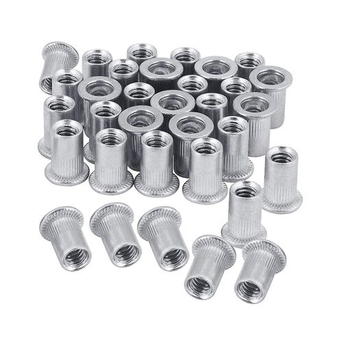 Écrou 100pcs 1/4in-20unc Acier inoxydable 304 Finition Tête plate Rivnut fileté Insert Écrou Corps moleté