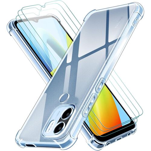 4 En 1 Coque Pour Xiaomi Redmi A2 / A1 / A2 Plus / A1 Plus/Poco C50 Avec 3 Pièces Verre Trempé, Ultra Transparent Étui De Protection En Silicone Antichoc, Souple Tpu Anti-Rayures Housse