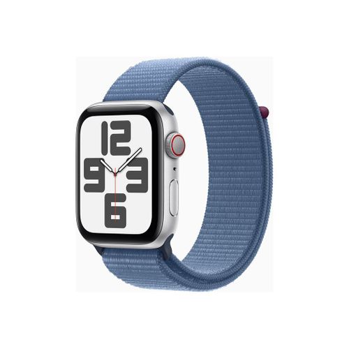 Apple Watch SE (GPS + Cellular) - 2e génération - 44 mm - aluminium argenté - Montre connectée avec bracelet sport - textile - bleu hiver - taille du poignet : 145-220 mm - 32 Go - Wi-Fi, LTE...
