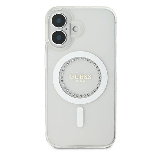 Coque de Protection pour iPhone 16 Strass Ring MagSafe Guess Blanc