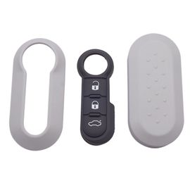 Gris - Coque De Clé Télécommande À 3 Boutons En Caoutchouc, Étui De Remplacement Pour Clé De Voiture Fiat 500 Panda Punto Bravo
