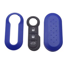 Xinyuexin-Coque De Clé De Voiture À Distance À 3 Boutons,Étui En Plastique De Remplacement,Coussretours De Bouton En Caoutchouc,Fiat 500 Krasnopunto Bravo - Type Blue