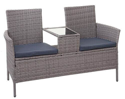Banc En Polyrotin Avec Table Fauteuils Chaises De Jardin 132cm Gris Coussins Gris Foncé 04_0001201