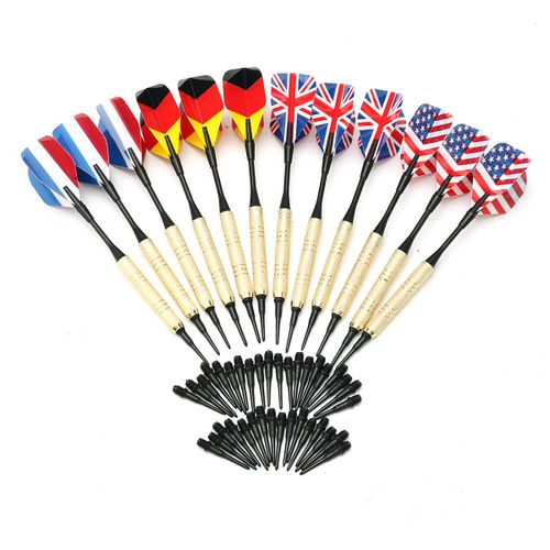 12x Flechettes Métal Darts à Pointes Plastiques + 36 Pointes Drapeau Doux Pointe