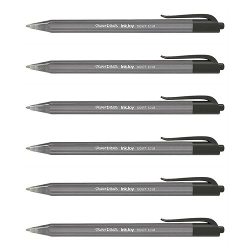 Paper:Mate Lot De 6 Stylos À Bille Rétractable Inkjoy 100 Rt Pointe Moyenne Noir