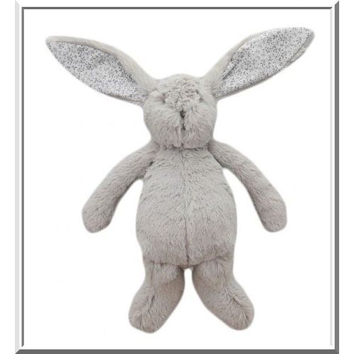 Doudou Lapin Gris Bouchara Peluche Jouet Bebe Oreilles Fleuries Soft Toy Grey Bunny Rabbit Baby