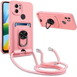 Coque Cordon De Collier Xiaomi Redmi A1 Plus/Redmi A1+, 360¡Ãanneau Support Fente Carte De La Case-Pink