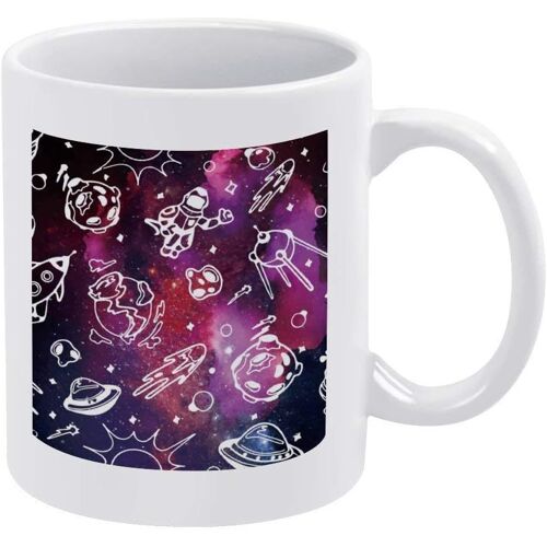 11oz White Coffee Mugs, Cartoon Space Rocket Ceramic Chocolate Mug For Women, Boss, Friend, Employee, Or Spouse