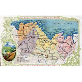 Carte Postale Ancienne Écrite En Franchise Militaire Le 06/07/1915 - Théme Cartographie - Département Des Côtes Du Nord ( Actuellement Côtes D'armor ) .