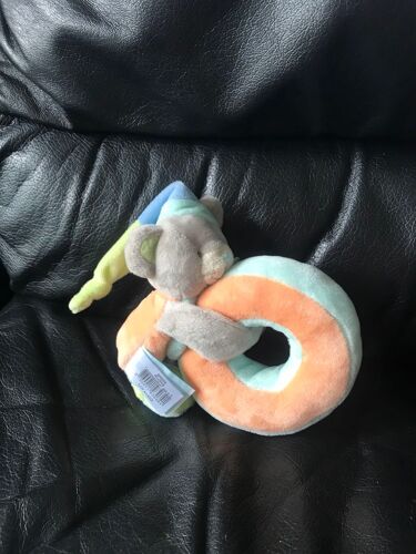 Doudou Peluche Hochet Ours Bonnet Bleu Cercle Orange 15cm Baby Nat