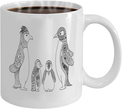 Tasse À Café - Tasses En Céramique - Idée De Cadeaux De Nouveauté Pour Femmes, Pour Maman, Femme, Tasse À Thé Pingouins Blancs Ligne Familiale Art Design Livre De Coloriage Conception Pour Adultes Autres Décorations