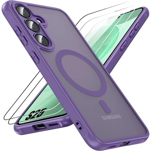 Coque Et 2 Verres Trempés Pour Samsung Galaxy S25, Avec Anneau Magnétique Et Protection Caméra - Violet - E.F.Connection