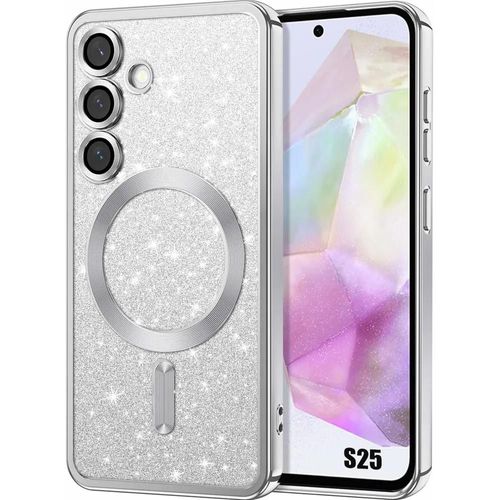 Coque pour Samsung Galaxy S25, Silicone avec Anneau Magnétique et Protection Caméra - Argenté - E.F.Connection