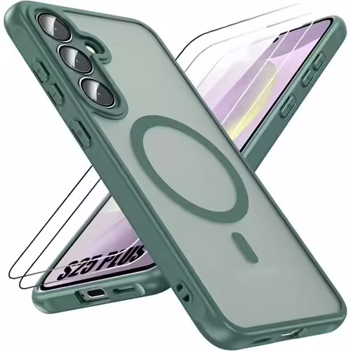 Coque Et 2 Verres Trempés Pour Samsung Galaxy S25 Plus (Galaxy S25+) Avec Cercle Magnétique Et Vitre Caméra - Vert Nuit - E.F.Connection