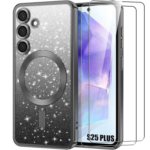 Coque Et 2 Verres Trempés Pour Samsung Galaxy S25 Plus (S25+), Avec Cercle Magnétique Protection Caméra - Noir - E.F.Connection